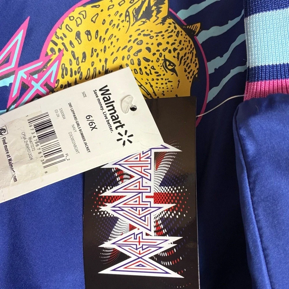 DEF LEPPARD GIRLS Size 6/6X Bomber Biker Jacket Blue Pink NWT NEW